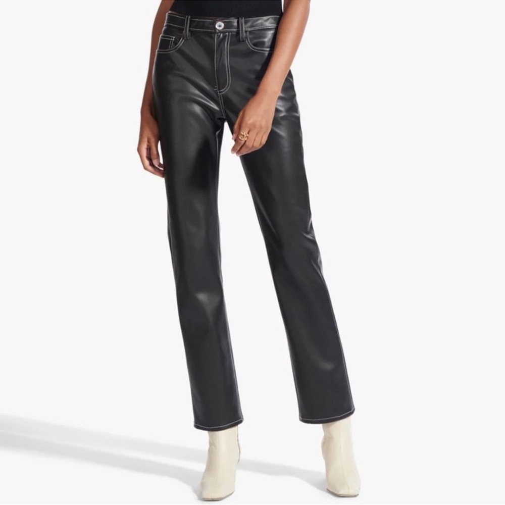 Staud Contrast Stitch Straight Leg Faux Leather Pants 6